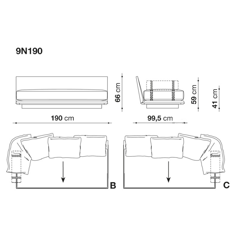 B&B Italia NOONU Endelement mit Armrolle - 190 x 99 cm