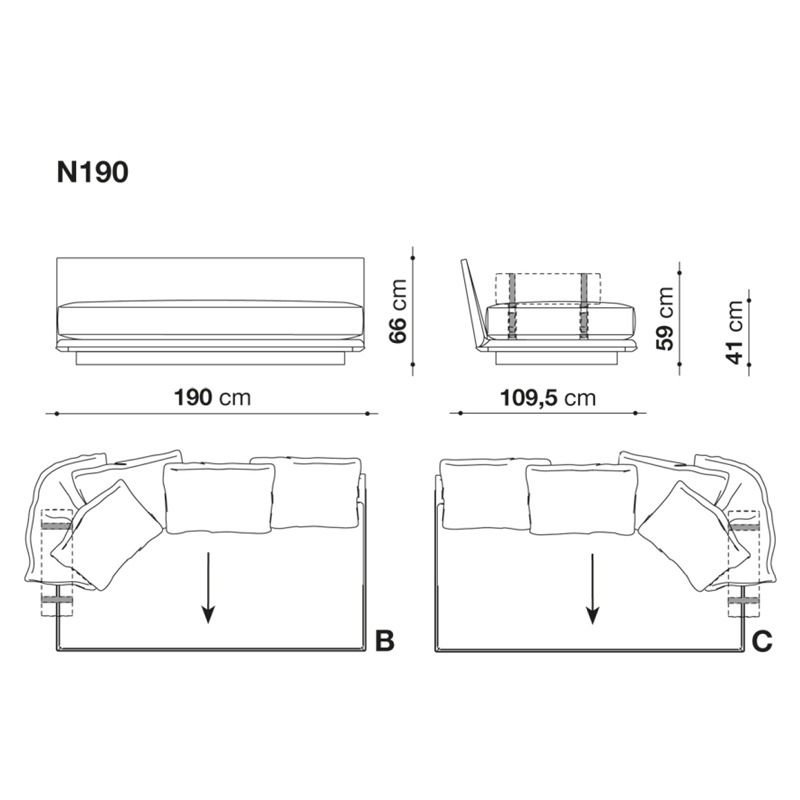 B&B Italia NOONU Endelement mit Armrolle - 190 x 109 cm