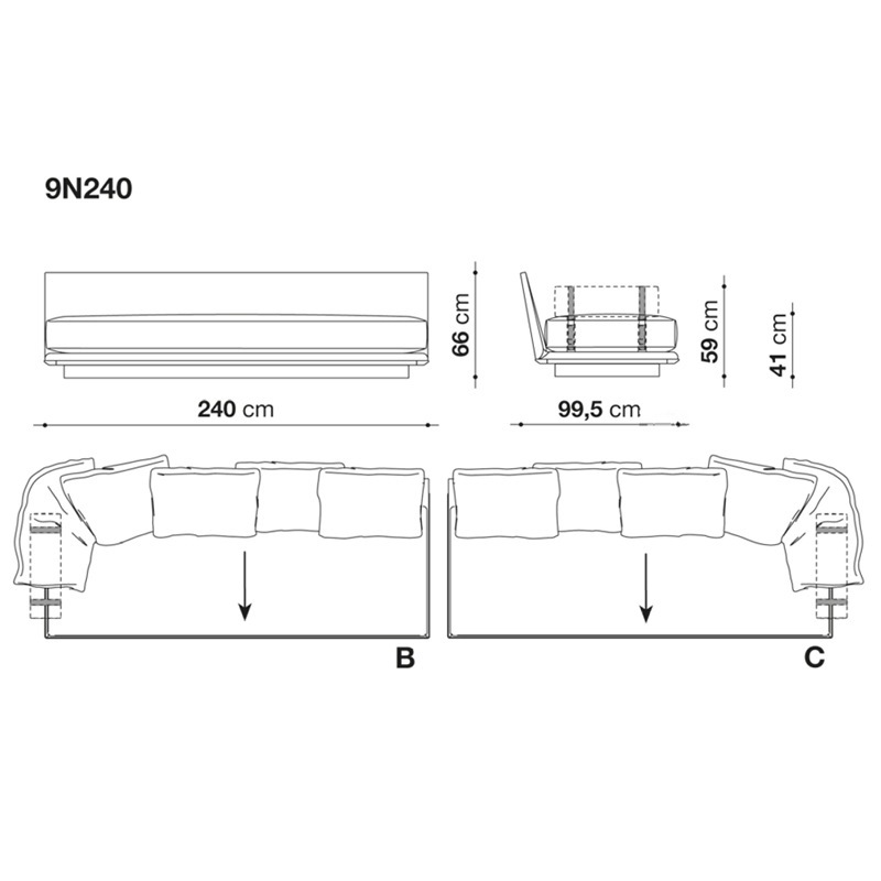 B&B Italia NOONU Endelement mit Armrolle - 240 x 99 cm