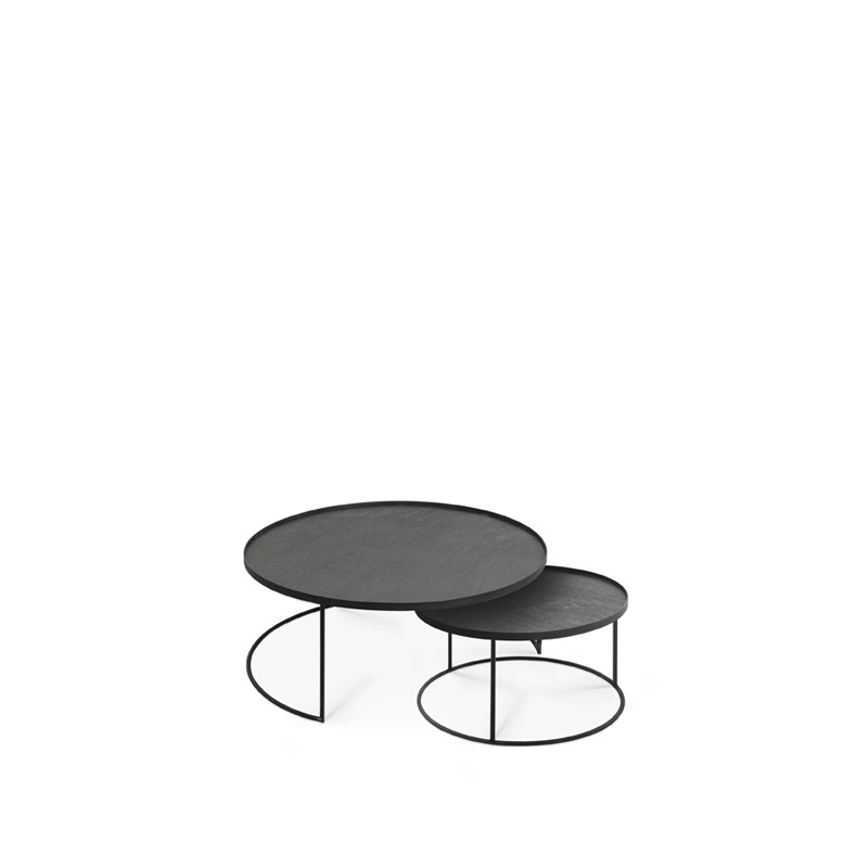Ethnicraft großes Tablett-Couchtisch-Set rund