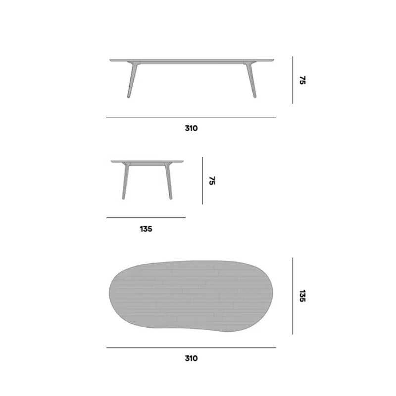 TORSA Organik Gartentisch Teak 310 x 135 cm - Skizze