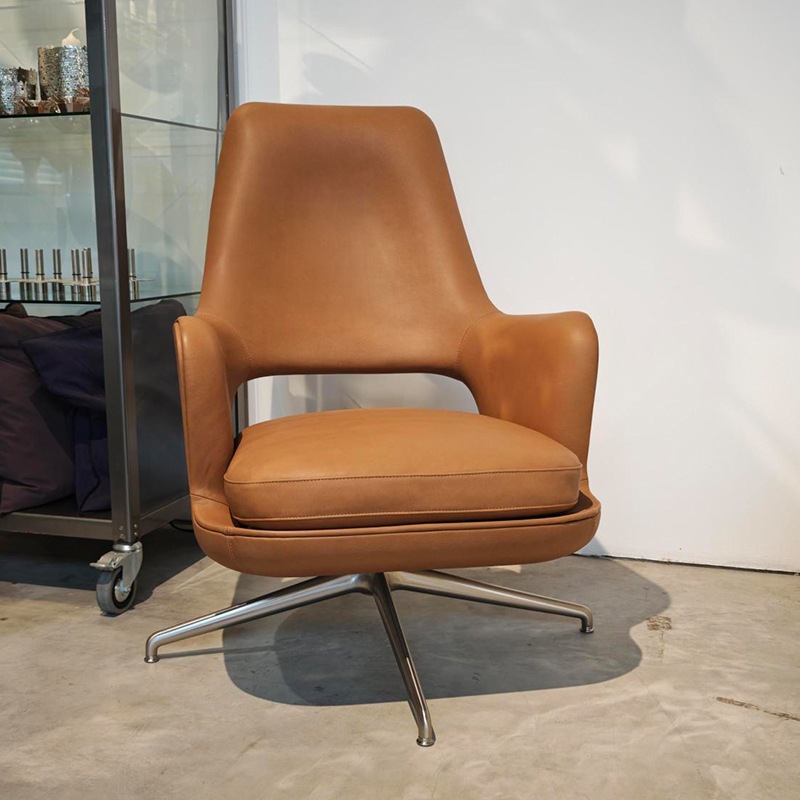 Flexform ELISEO Drehsessel mit hoher Lehne, satiniert/ Leder Pelle