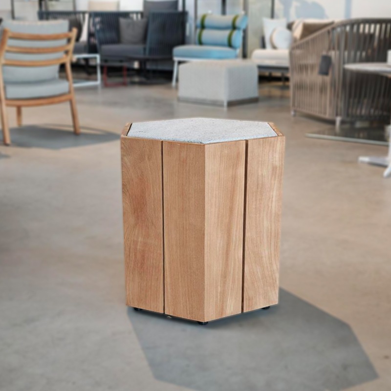 Tribù HEXAGON Beistelltisch, Teak/ Muschelkalk