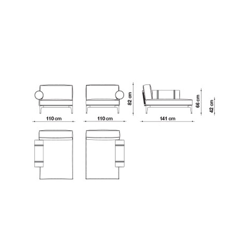 B&B Italia RIBES Chaiselongue, Rollen-Armlehne