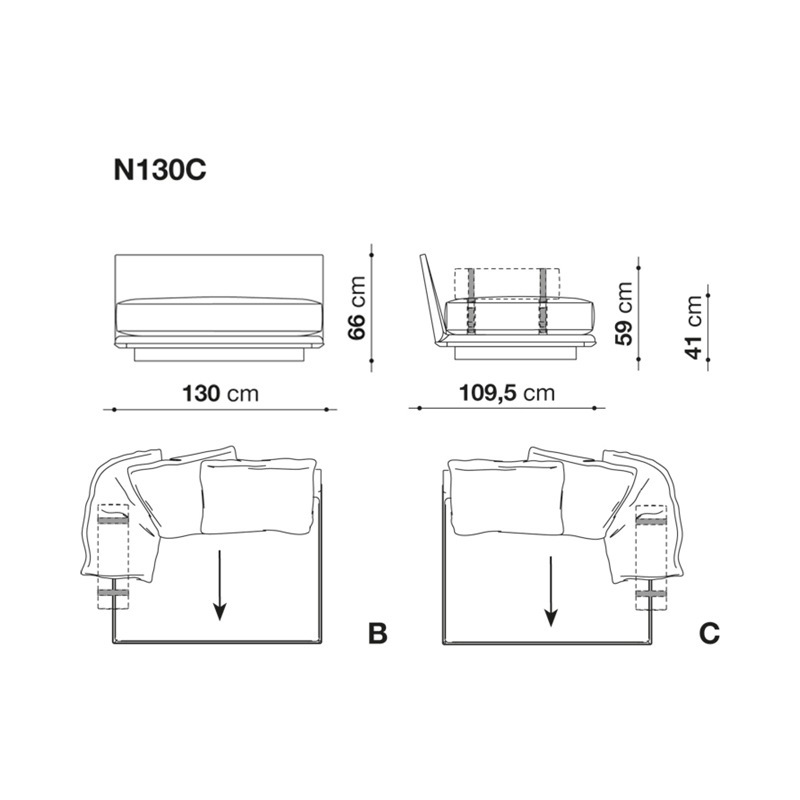 B&B Italia NOONU Endelement mit Armrolle - 130 x 109 cm