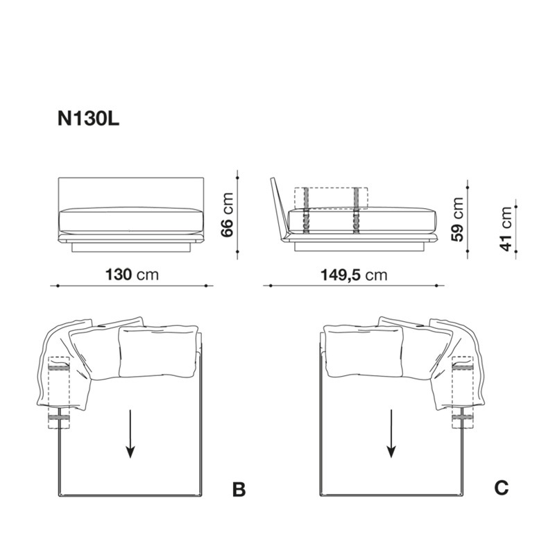 B&B Italia NOONU Endelement mit Armrolle - 130 x 149 cm