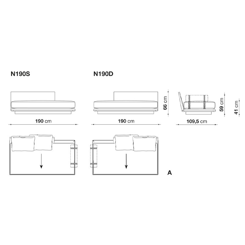 NOONU offenes Mittelelement mit Armrolle - 190 x 109 cm