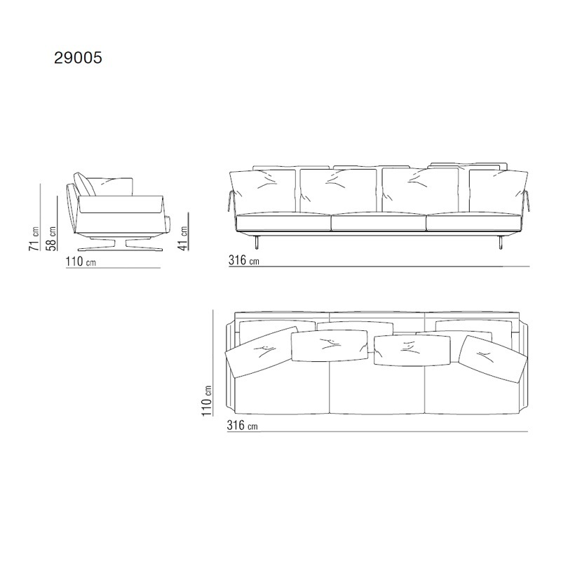 Flexform BRETTON Sofa - Breite 316 cm